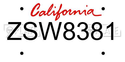 ZSW8381 California License Plate