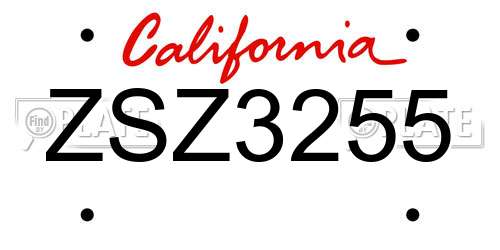 ZSZ3255 California License Plate