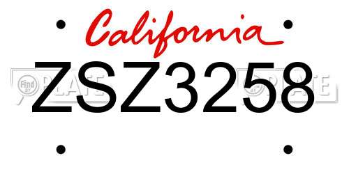 ZSZ3258 California License Plate