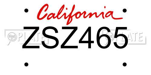 ZSZ465 California License Plate