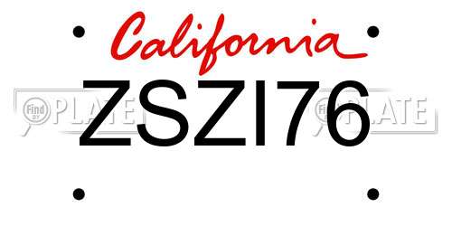 ZSZI76 California License Plate