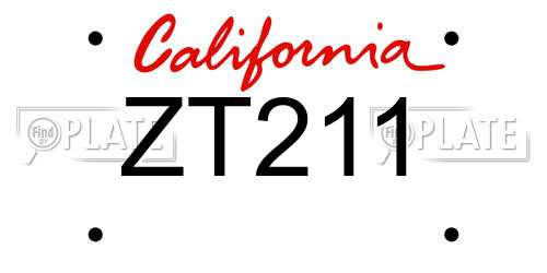ZT211 California License Plate