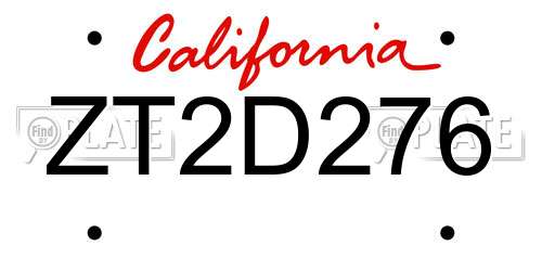 ZT2D276 California License Plate
