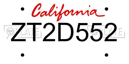 ZT2D552 California License Plate