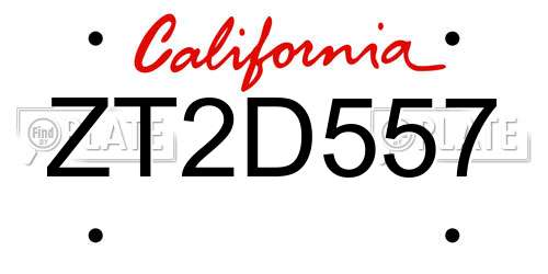 ZT2D557 California License Plate