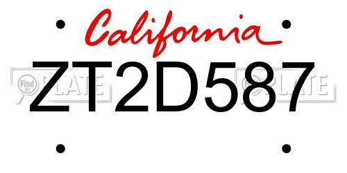 ZT2D587 California License Plate