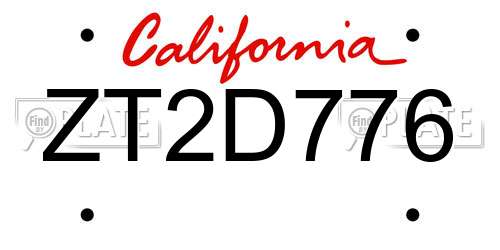 ZT2D776 California License Plate