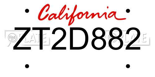 ZT2D882 California License Plate