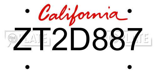 ZT2D887 California License Plate