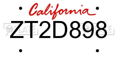 ZT2D898 California License Plate