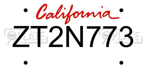 ZT2N773 California License Plate