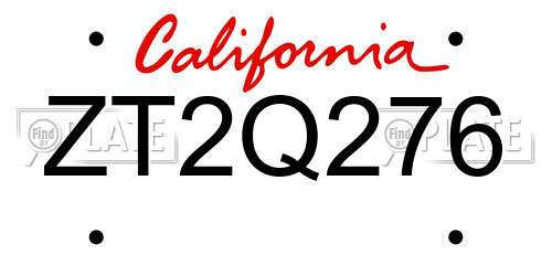 ZT2Q276 California License Plate