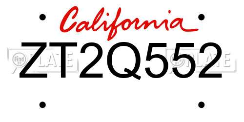 ZT2Q552 California License Plate