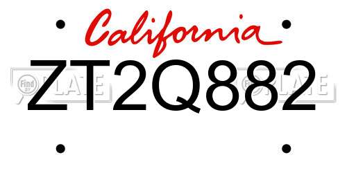 ZT2Q882 California License Plate