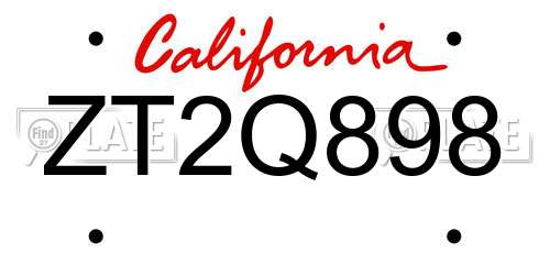 ZT2Q898 California License Plate