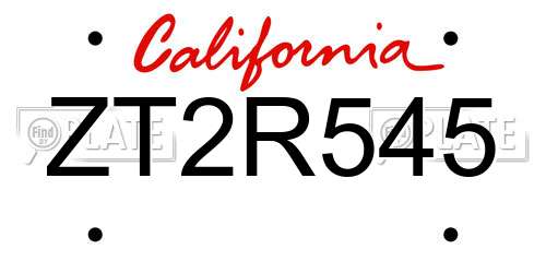 ZT2R545 California License Plate