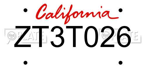 ZT3T026 California License Plate