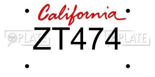 ZT474 California License Plate