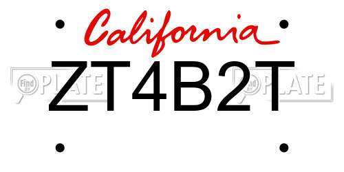 ZT4B2T California License Plate