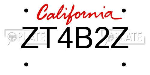ZT4B2Z California License Plate