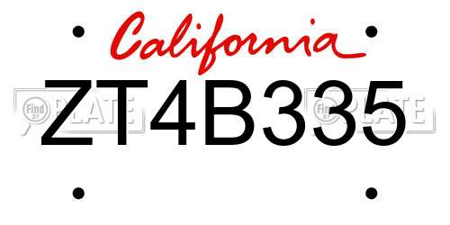 ZT4B335 California License Plate
