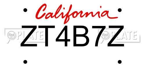 ZT4B7Z California License Plate