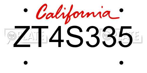 ZT4S335 California License Plate