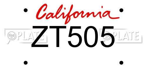 ZT505 California License Plate
