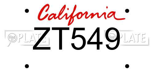 ZT549 California License Plate