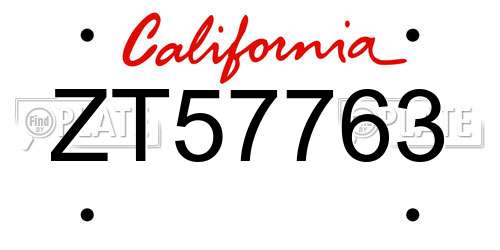ZT57763 California License Plate