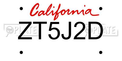 ZT5J2D California License Plate