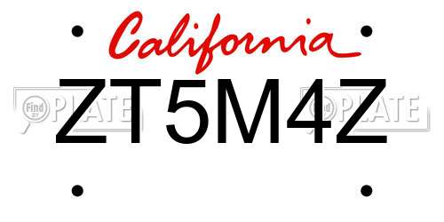 ZT5M4Z California License Plate