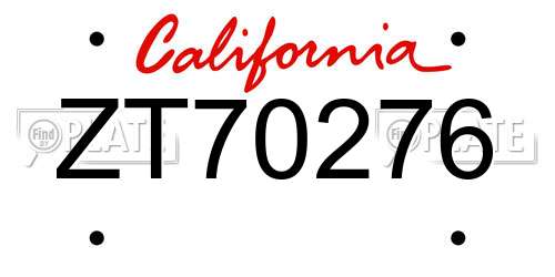 ZT70276 California License Plate