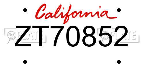 ZT70852 California License Plate