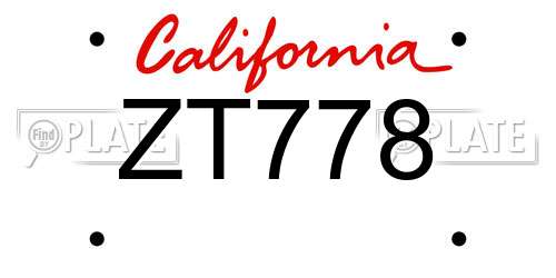 ZT778 California License Plate