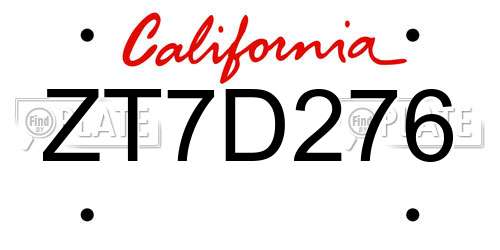 ZT7D276 California License Plate
