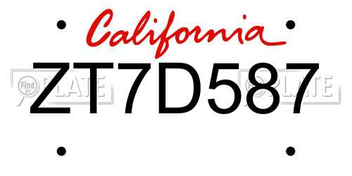 ZT7D587 California License Plate