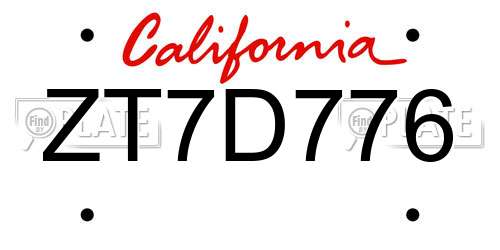 ZT7D776 California License Plate
