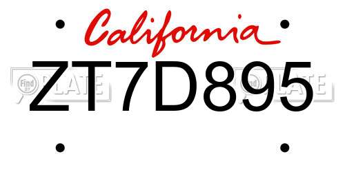ZT7D895 California License Plate