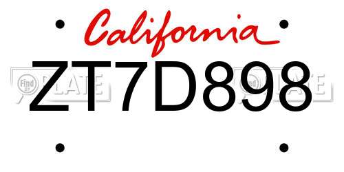 ZT7D898 California License Plate