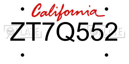 ZT7Q552 California License Plate