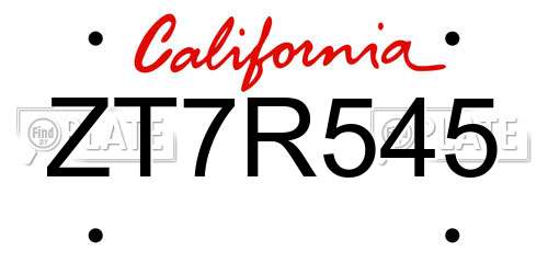 ZT7R545 California License Plate
