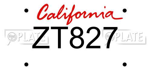 ZT827 California License Plate