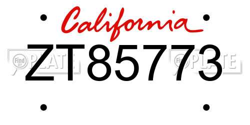 ZT85773 California License Plate
