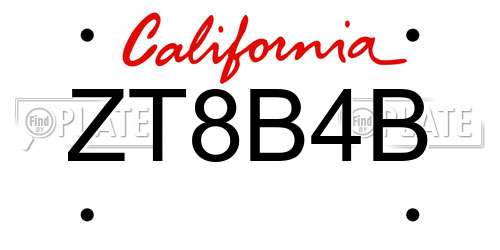 ZT8B4B California License Plate