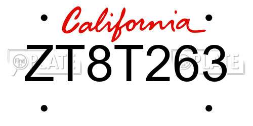 ZT8T263 California License Plate