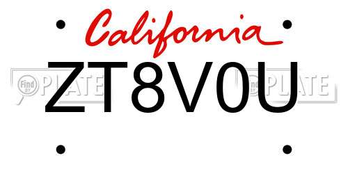 ZT8V0U California License Plate