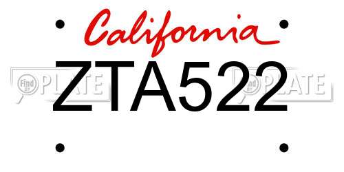 ZTA522 California License Plate