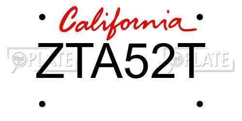 ZTA52T California License Plate