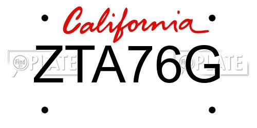 ZTA76G California License Plate